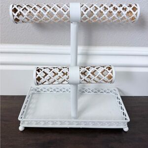 White Jewelry Display Stand with Cut-Out Design